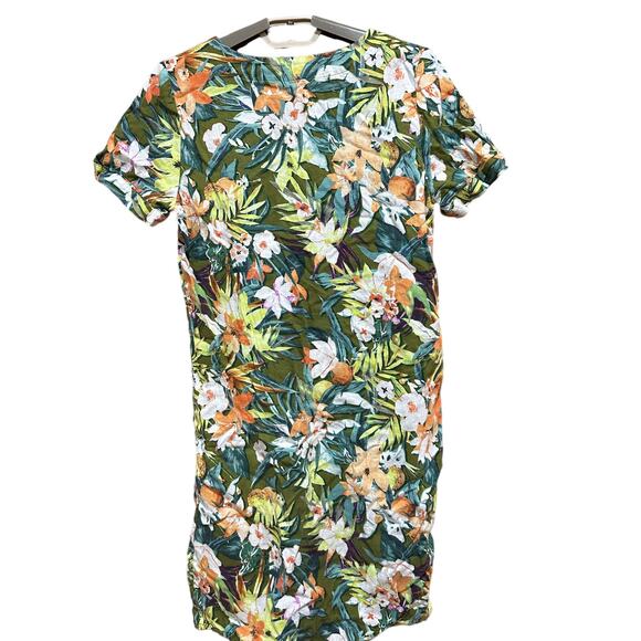 Capture Women Dress Size 10 Green Orange Yellow Floral Linen Viscose Pockets - Picture 2 of 7